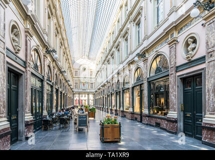 Overview of the King's gallery, the southern half of the Saint-Hubert Royal Galleries in Brussels, Belgium. Stock Photo