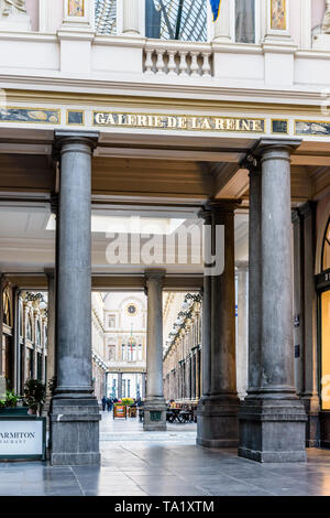 Beginning of the Queen's gallery, the northern half of the Saint-Hubert Royal Galleries in Brussels, Belgium. Stock Photo