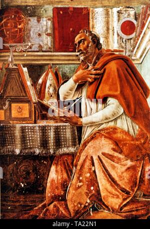 St. Augustine. Painting by Sandro Botticelli in Palazzo Pitti. Stock Photo