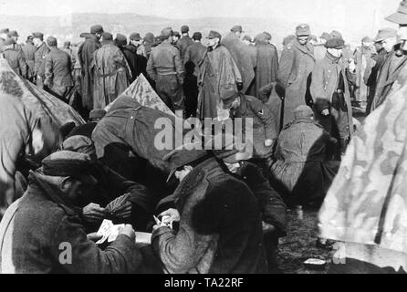 German soldiers in an Allied prisoner of war camp, 1945, (b/w photo) Stock Photo