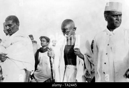 Beginning of the 'salt march' of Mahatma Gandhi and his followers, 1930 ...