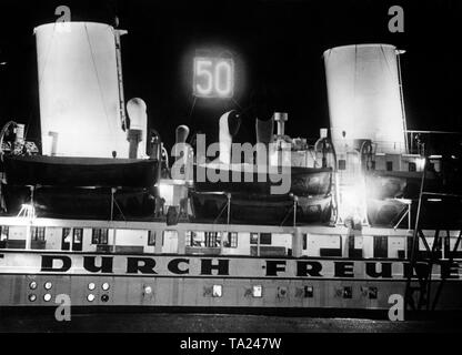 On the occasion of the 50th journey of the cruise ship 'Monte Olivia' for the Nazi organization 'Kraft durch Freude' ('Strength through Joy'), the number 50 is displayed between its two chimneys. Stock Photo