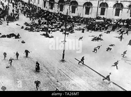 The demonstrations of the Bolsheviks against the provisional government of Kerensky resulted in shootings on the streets of St. Petersburg in July, 1917. Stock Photo