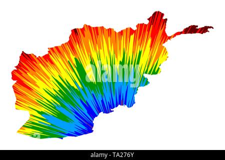 Afghanistan - map is designed rainbow abstract colorful pattern, Islamic Republic of Afghanistan map made of color explosion, Stock Vector