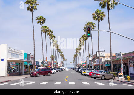 View of Newport Avenue in Ocean Beach in the morning. San Diego ...