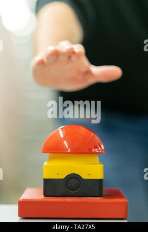 Worker has to press the emergency button fast. Stock Photo