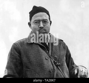 Ernest Hemingway (1899-1961), American writer, as a reporter in the Spanish Civil War. Stock Photo