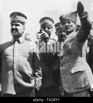 Fevzi Cakmak, Kazim Karabekir and Mustafa Kemal Ataturk (until 1934 Mustafa Kemal Pasha). Stock Photo