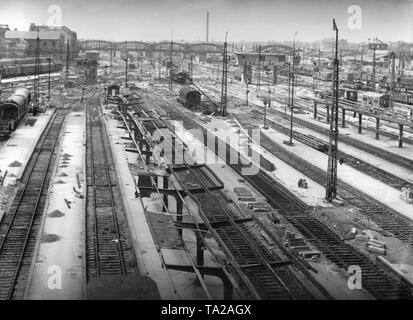 The destroyed railway tracks of the Munich Central  Station after the Second World War, 1945 Stock Photo