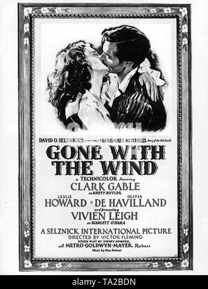 Movie poster for the film 'Gone with the Wind' (USA 1939) with Vivien Leigh and Clark Gable, directed by Victor Fleming. Stock Photo