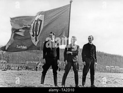 The flag of the Sudeten German Party on the party congress in Karlsbad (today Karlovy Vary). Stock Photo