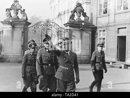 After the Operation Anthropoid, Wilhelm Frick is inaugurated as Reichsprotektor of Bohemia and Moravia. The celebration takes place at Prague Castle. On the left behind Wilhelm Frick, Karl Hermann Frank. Stock Photo