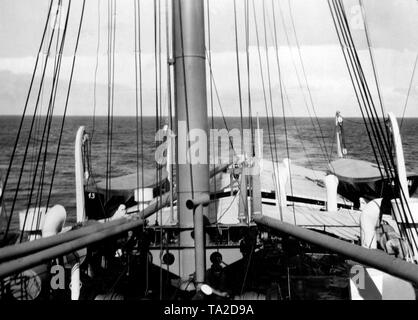 View of the stern of the Hamburg Sued cruise ship, 'Monte Olivia', which is on a journey in Nordland on behalf of the Nazi organization 'Kraft durch Freude' ('Strength through Joy'). Stock Photo