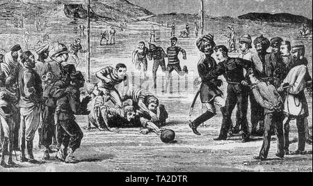 Scene from a football game in Victorian India in the 19th century Stock Photo