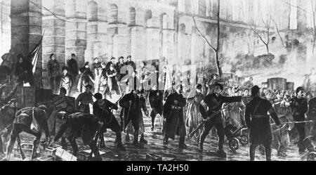 Bolsheviks gather in front of the buildings of the Smolny Institute, from which Lenin and Trotsky commanded the uprising. The Smolny later became the seat of the Petrograd Soviet. Stock Photo