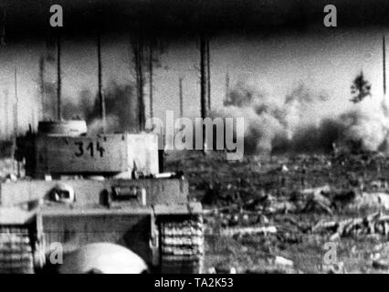 View of the battlefield of Kursk from the observation slit of a participating tank named 'Tiger'. The largest tank battle of the Second World War took place at the Operation Citadel, the last major German offense of the Eastern Front. Stock Photo