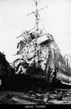 A ship destroyed by a German aircraft bomb during the evacuation of ...