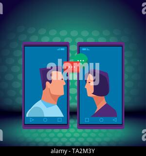 cellphones showing a couple Stock Vector