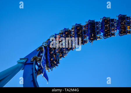 Orlando, Florida . February 26,  2019. People enjoying Manta Ray rollercoaster at Seaworld Theme Park  (8) Stock Photo