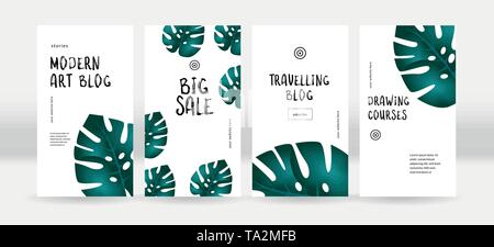Design backgrounds for social media. Trendy tropical templates for social topical networks stories Stock Vector