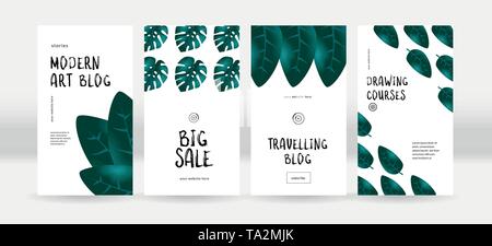 Design backgrounds for social media. Trendy tropical templates for social topical networks stories Stock Vector