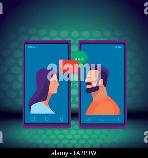 cellphones showing a couple Stock Vector