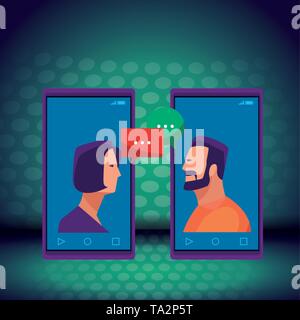 cellphones showing a couple Stock Vector