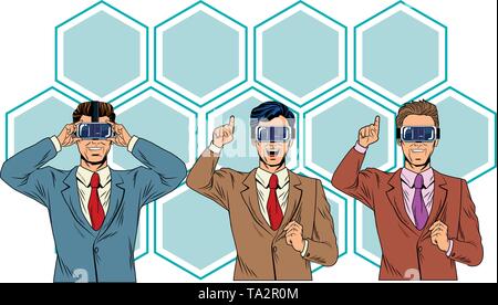 men with virtual reality headset Stock Vector