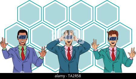 men with virtual reality headset Stock Vector