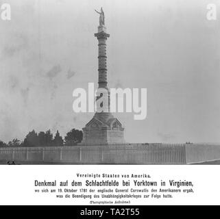 View of the 'Monument to the Alliance and Victory' or 'Yorktown Victory Monument' in Yorktown, Virginia. The monument was erected in memory of the capitulation of the English General Cornwallis and thus the end of the Revolutionary War of the USA.  Construction began on October 18, 1881. Stock Photo