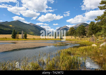 Autumn at Rocky Mountain National Park - An autumn view of Sheep Lakes, at head of Old Fall River Road, in Rocky Mountain National Park, Colorado, USA Stock Photo