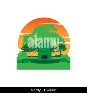 Garden flat design landscape vector logo Stock Vector