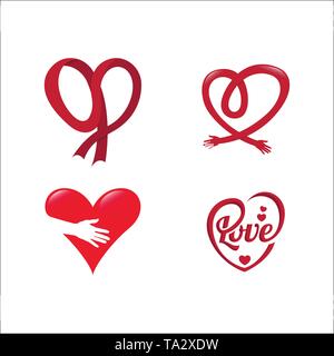 Set of red Heart love logos Stock Vector