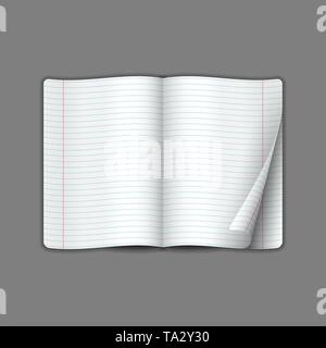 Mock up opened brochure with lines template. Realistic layout for magazine or notebook on gray background. Wrapped page. Stock Vector