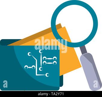 Magnifying glass looking cryptocurrency wallet symbol Vector illustration Stock Vector