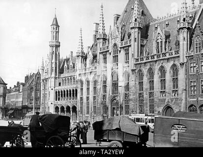 A public building in Bruges converted into a Gauhaus under the German occupation. Stock Photo