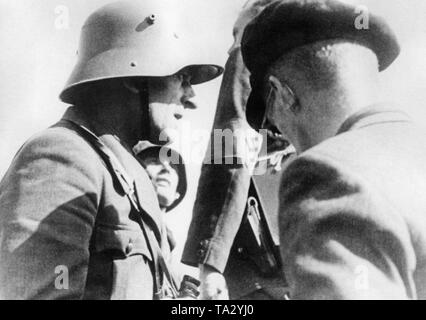 Sudeten German politician Karl Hermann Frank during the inspection of units of the Sudeten German Freikorps. The representative of Konrad Henlein was executed on May 22, 1946 in Prague. Stock Photo