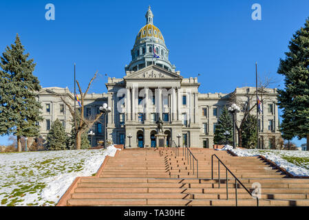 Colorado State Capitol - West side view of Colorado State Capitol Building, located in Denver Downtown's Civic Center area. Colorado, USA. Stock Photo