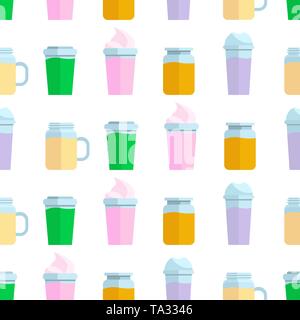 Colorful seamless pattern of smoothies. Superfoods and health or detox diet food concept in flat style. vector illustration Stock Vector
