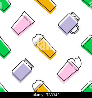 Colorful seamless pattern of smoothies. Superfoods and health or detox diet food concept in line style. vector illustration Stock Vector