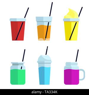 Colorful Set of smoothies. Superfoods and health or detox diet food concept in flat style. vector illustration Stock Vector
