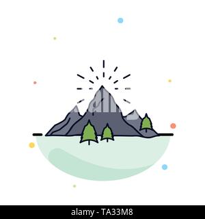 hill, landscape, nature, mountain, fireworks Flat Color Icon Vector Stock Vector