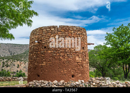 Torreon, built in 1850's, protected Spanish-Americans against Apaches. Also used by sharpshooters in the Lincoln County War, Lincoln, New Mexico, USA. Stock Photo