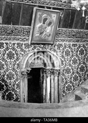 Entrance to the Grotto of the Nativity in the Church of the Nativity in Bethlehem. Christians presume this is the birthplace of Jesus Christ. Stock Photo