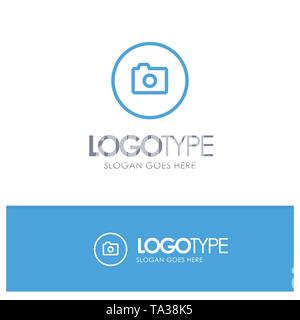 Camera, Image, Basic, Ui Blue outLine Logo with place for tagline Stock Vector