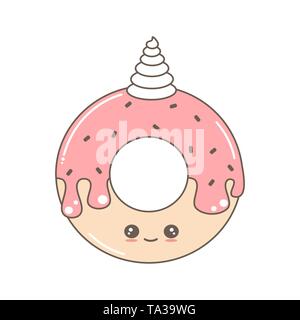cute cartoon donut unicorn vector illustration isolated on white background Stock Vector