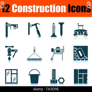 Construction Icon Set. Shadow Reflection Design. Vector Illustration. Stock Vector