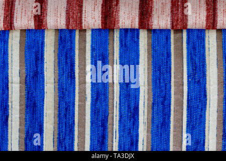 striped synthetic woven upholstery fabric close-up texture and background Stock Photo