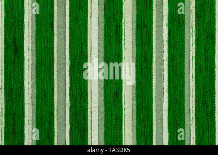 green striped synthetic woven upholstery fabric close-up texture and background Stock Photo