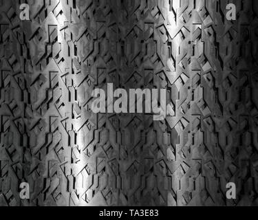 Light glow on grill pattern. Dark grainy industrial abstract background. Stock Photo
